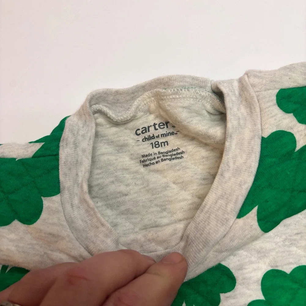 Carters Child of Mine 18M Grey Green Quilted Shamrock St Patricks Day Sweatshirt